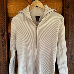 Zip-Up, Ribbed, Vintage Cream Sweater Size L from evie